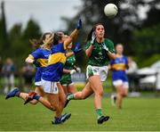 21 August 2021; Megan Buckley of Limerick in action against Lucy Dunne of Wicklow during the TG4 All-Ireland Ladies Football Junior Championship Semi-Final match between Wicklow and Limerick at Joe Foxe Memorial Park, Tang GAA Club in Westmeath. Photo by Ray McManus/Sportsfile