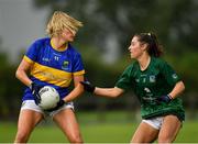 21 August 2021; Meadhbh Deeney of Wicklow in action against Kristine Reidy of Limerick during the TG4 All-Ireland Ladies Football Junior Championship Semi-Final match between Wicklow and Limerick at Joe Foxe Memorial Park, Tang GAA Club in Westmeath. Photo by Ray McManus/Sportsfile