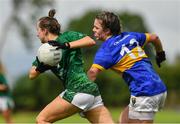 21 August 2021; Róisín O'Malley of Limerick in action against Rioghna McGettigan of Wicklow during the TG4 All-Ireland Ladies Football Junior Championship Semi-Final match between Wicklow and Limerick at Joe Foxe Memorial Park, Tang GAA Club in Westmeath. Photo by Ray McManus/Sportsfile