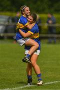 21 August 2021; Clodagh Fox, left, and Sinéad McGettigan of Wicklow celebrate after the TG4 All-Ireland Ladies Football Junior Championship Semi-Final match between Wicklow and Limerick at Joe Foxe Memorial Park, Tang GAA Club in Westmeath. Photo by Ray McManus/Sportsfile