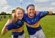 21 August 2021; Ciara O'Brien, left, and Sarah Jane Winders of Wicklow after the TG4 All-Ireland Ladies Football Junior Championship Semi-Final match between Wicklow and Limerick at Joe Foxe Memorial Park, Tang GAA Club in Westmeath. Photo by Ray McManus/Sportsfile