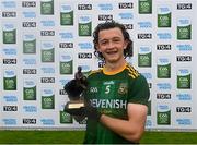 21 August 2021; Shaun Leonard of Meath receives the Electric Ireland Man of the Match Award after the 2021 Electric Ireland GAA Football All-Ireland Minor Championship Semi-Final match between Meath and Sligo at Kingspan Breffni in Cavan. Photo by Ramsey Cardy/Sportsfile