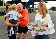21 August 2021; Catherine and Johnny O'Sullivan from Galtee Runners AC, in Cork, greet their grandson Tomas O'Brien and their daughter Kelly, after both finishing second in the women's and men's 50 kilometre races, at the Irish National 50 kilometre and 100 kilometre Championships, incorporating the Anglo Celtic Plate, at Mondello Park in Naas, Kildare. Photo by Brendan Moran/Sportsfile