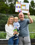 21 August 2021; Eamonn O'Brien, his son Tomás and partner Kelly O'Sullivan, from Cork, cheer on her parents Catherine and Johnny O'Sullivan representing Galtee Runners AC, on their way to both finishing second in the women's and men's 50 kilometre races, at the Irish National 50 kilometre and 100 kilometre Championships, incorporating the Anglo Celtic Plate, at Mondello Park in Naas, Kildare. Photo by Brendan Moran/Sportsfile