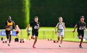 21 August 2021; Athletes, from left, Rahman Amusa Adekunle of Leevale AC, Cork, Jack O'Donnell of Letterkenny AC, Donegal, Thomas Gallagher of Moy Valley AC, Mayo, and Bobby Somers of Blackrock AC, Dublin, competing in the Boy's U12 60m Sprint  during day one of the Irish Life Health Children’s Games, U12-U13 T&F Championships & U14-16 and Youth Combined Events at Tullamore Harriers Stadium in Tullamore, Offaly. Photo by Eóin Noonan/Sportsfile