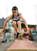 21 August 2021; Eoghan O'Hora of Moy Valley AC, Mayo, competing in the Boy's U10 Long Jump during day one of the Irish Life Health Children’s Games, U12-U13 T&F Championships & U14-16 and Youth Combined Events at Tullamore Harriers Stadium in Tullamore, Offaly. Photo by Eóin Noonan/Sportsfile