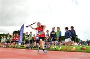 21 August 2021; Jake Barclay of Dooneen AC, Limerick, competing in the Boy's U11 Turbo Javelin during day one of the Irish Life Health Children’s Games, U12-U13 T&F Championships & U14-16 and Youth Combined Events at Tullamore Harriers Stadium in Tullamore, Offaly. Photo by Eóin Noonan/Sportsfile