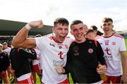 21 August 2021; Tyrone players Ruairi McHugh, left, and Paddy McCann celebrate after the 2021 Electric Ireland GAA Football All-Ireland Minor Championship Semi-Final match between Cork and Tyrone at Bord Na Mona O'Connor Park in Tullamore, Offaly. Photo by Matt Browne/Sportsfile