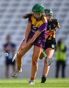 21 August 2021; Kate Kirwan of Wexford shoots under pressure from Michelle Teehan of Kilkenny during the All-Ireland Senior Camogie Championship quarter-final match between Kilkenny and Wexford at Páirc Uí Chaoimh in Cork. Photo by Piaras Ó Mídheach/Sportsfile