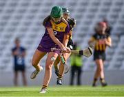 21 August 2021; Kate Kirwan of Wexford shoots under pressure from Michelle Teehan of Kilkenny during the All-Ireland Senior Camogie Championship quarter-final match between Kilkenny and Wexford at Páirc Uí Chaoimh in Cork. Photo by Piaras Ó Mídheach/Sportsfile