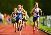 21 August 2021; Tadhg Kirrane of Claremorris AC, Galway, left, and Kilian Coman of Limerick AC, competing in the Boy's U10 500m during day one of the Irish Life Health Children’s Games, U12-U13 T&F Championships & U14-16 and Youth Combined Events at Tullamore Harriers Stadium in Tullamore, Offaly. Photo by Eóin Noonan/Sportsfile