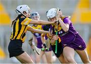 21 August 2021; Ciara O'Connor of Wexford is tackled by Davina Tobin of Kilkenny during the All-Ireland Senior Camogie Championship quarter-final match between Kilkenny and Wexford at Páirc Uí Chaoimh in Cork. Photo by Piaras Ó Mídheach/Sportsfile