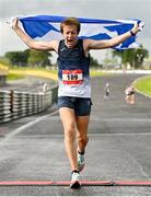 21 August 2021; Jason Kelly of Scotland screams in pain after finishing second in the men's 100 kilometre race at the Irish National 50 kilometre and 100 kilometre Championships, incorporating the Anglo Celtic Plate, at Mondello Park in Naas, Kildare. Photo by Brendan Moran/Sportsfile