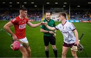 21 August 2021; Referee Colum Cunning with Cork captain Ben O’Connor and Galway captain Diarmuid Davoren before the 2021 Electric Ireland GAA Hurling All-Ireland Minor Championship Final match between Cork and Galway at Semple Stadium in Thurles, Tipperary. Photo by Stephen McCarthy/Sportsfile