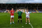 21 August 2021; Referee Colum Cunning with Cork captain Ben O’Connor and Galway captain Diarmuid Davoren before the 2021 Electric Ireland GAA Hurling All-Ireland Minor Championship Final match between Cork and Galway at Semple Stadium in Thurles, Tipperary. Photo by Stephen McCarthy/Sportsfile