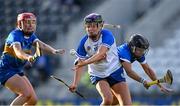 21 August 2021; Anne Corcoran of Waterford in action against Mary Ryan, right, and Aoife McGrath of Tipperary during the All-Ireland Senior Camogie Championship Quarter-Final match between Tipperary and Waterford at Páirc Uí Chaoimh in Cork. Photo by Piaras Ó Mídheach/Sportsfile