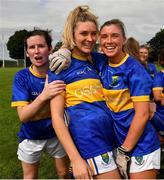 21 August 2021; Aoife Gillen, left, Meadhbh Deeney and Niamh McGettigan of Wicklow, right, celebrate after the TG4 All-Ireland Ladies Football Junior Championship Semi-Final match between Wicklow and Limerick at Joe Foxe Memorial Park, Tang GAA Club in Westmeath. Photo by Ray McManus/Sportsfile