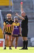 21 August 2021; Miriam Bambrick of Kilkenny is shown the red card by referee Andy Larkin during the All-Ireland Senior Camogie Championship quarter-final match between Kilkenny and Wexford at Páirc Uí Chaoimh in Cork. Photo by Piaras Ó Mídheach/Sportsfile
