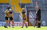 21 August 2021; Miriam Bambrick of Kilkenny, 20, is shown the red card by referee Andy Larkin during the All-Ireland Senior Camogie Championship quarter-final match between Kilkenny and Wexford at Páirc Uí Chaoimh in Cork. Photo by Piaras Ó Mídheach/Sportsfile