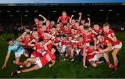 21 August 2021; Cork players celebrate with the cup after the 2021 Electric Ireland GAA Hurling All-Ireland Minor Championship Final match between Cork and Galway at Semple Stadium in Thurles, Tipperary. Photo by Stephen McCarthy/Sportsfile