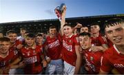 21 August 2021; James Dwyer, left, and Ben O’Connor lift the cup with their Cork team-mates after their victory in the 2021 Electric Ireland GAA Hurling All-Ireland Minor Championship Final match between Cork and Galway at Semple Stadium in Thurles, Tipperary. Photo by Stephen McCarthy/Sportsfile
