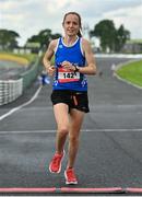 21 August 2021; Deirdre Martin of Carrick-on-Shannon AC, Leitrim, crosses the line in the women's 100 kilometre race, at the Irish National 50 kilometre and 100 kilometre Championships, incorporating the Anglo Celtic Plate, at Mondello Park in Naas, Kildare. Photo by Brendan Moran/Sportsfile