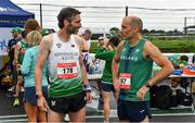 21 August 2021; Dave Andrews, left, representing Ulster and Northern ireland, and Padraig Mullins of St Finbars AC, Cork, representing Ireland, before the Irish National 50 kilometre and 100 kilometre Championships, incorporating the Anglo Celtic Plate, at Mondello Park in Naas, Kildare. Photo by Brendan Moran/Sportsfile