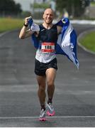 21 August 2021; Kyle Greig of Scotland, celebrates finishing third in the men's 100 kilometre race, at the Irish National 50 kilometre and 100 kilometre Championships, incorporating the Anglo Celtic Plate, at Mondello Park in Naas, Kildare. Photo by Brendan Moran/Sportsfile