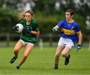 21 August 2021; Iris Kennelly of Limerick in action against Aoife Gillen of Wicklow during the TG4 All-Ireland Ladies Football Junior Championship Semi-Final match between Wicklow and Limerick at Joe Foxe Memorial Park, Tang GAA Club in Westmeath. Photo by Ray McManus/Sportsfile