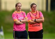 22 August 2021; Antrim manager Emma Kelly, left, and maor foirne Kyla Trainor during the TG4 All-Ireland Ladies Football Junior Championship Semi-Final match between Antrim and Carlow at Lannleire GFC in Dunleer, Louth. Photo by Ben McShane/Sportsfile