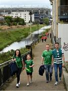 22 August 2021; Limerick supporters, from left, Sharron McCinerney, Allie Moloney, aged 10, Gary McCinerney and Paul Behleu arrive before the GAA Hurling All-Ireland Senior Championship Final match between Cork and Limerick in Croke Park, Dublin. Photo by Harry Murphy/Sportsfile