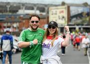 22 August 2021; Donal Creegan, from Knockaderry, Limerick, and Sinéad O'Halloran, from Montenotte, Cork, before the GAA Hurling All-Ireland Senior Championship Final match between Cork and Limerick in Croke Park, Dublin. Photo by Stephen McCarthy/Sportsfile