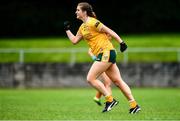 22 August 2021; Michelle Magee of Antrim celebrates after scoring her side's third goal during the TG4 All-Ireland Ladies Football Junior Championship Semi-Final match between Antrim and Carlow at Lannleire GFC in Dunleer, Louth. Photo by Ben McShane/Sportsfile