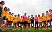 22 August 2021; Antrim maor foirne Kyla Trainor speaks to the players after their victory in the TG4 All-Ireland Ladies Football Junior Championship Semi-Final match against Carlow at Lannleire GFC in Dunleer, Louth. Photo by Ben McShane/Sportsfile