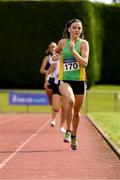 22 August 2021; Sarah Clarke from Meath County on her way to winning the Women's 800m during day two of the Irish Life Health Youth Combined Events and Masters Combined Events at Tullamore Harriers Stadium in Tullamore, Offaly. Photo by Matt Browne/Sportsfile