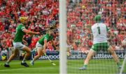 22 August 2021; Shane Kingston of Cork shoots to score his side's first goal during the GAA Hurling All-Ireland Senior Championship Final match between Cork and Limerick in Croke Park, Dublin. Photo by Eóin Noonan/Sportsfile