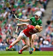 22 August 2021; Niall O’Leary of Cork in action against Aaron Gillane of Limerick during the GAA Hurling All-Ireland Senior Championship Final match between Cork and Limerick in Croke Park, Dublin. Photo by Piaras Ó Mídheach/Sportsfile