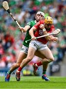 22 August 2021; Niall O’Leary of Cork in action against Aaron Gillane of Limerick during the GAA Hurling All-Ireland Senior Championship Final match between Cork and Limerick in Croke Park, Dublin. Photo by Piaras Ó Mídheach/Sportsfile