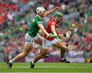 22 August 2021; Robbie O’Flynn of Cork is tackled by Kyle Hayes of Limerick during the GAA Hurling All-Ireland Senior Championship Final match between Cork and Limerick in Croke Park, Dublin. Photo by Ray McManus/Sportsfile