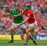 22 August 2021; Séamus Harnedy of Cork in action against Darragh O’Donovan of Limerick during the GAA Hurling All-Ireland Senior Championship Final match between Cork and Limerick in Croke Park, Dublin. Photo by Brendan Moran/Sportsfile
