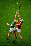 22 August 2021; Tom Morrissey of Limerick in action against Eoin Cadogan of Cork during the GAA Hurling All-Ireland Senior Championship Final match between Cork and Limerick in Croke Park, Dublin. Photo by Daire Brennan/Sportsfile