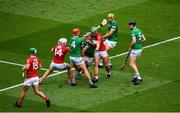 22 August 2021; Seán Finn of Limerick in action against Robbie O’Flynn of Cork during the GAA Hurling All-Ireland Senior Championship Final match between Cork and Limerick in Croke Park, Dublin. Photo by Daire Brennan/Sportsfile