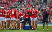 22 August 2021; Cork manager Kieran Kingston, right, with his team during the first half water break during the GAA Hurling All-Ireland Senior Championship Final match between Cork and Limerick in Croke Park, Dublin. Photo by Brendan Moran/Sportsfile
