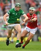 22 August 2021; William O’Donoghue of Limerick in action against Shane Kingston of Cork during the GAA Hurling All-Ireland Senior Championship Final match between Cork and Limerick in Croke Park, Dublin. Photo by Eóin Noonan/Sportsfile