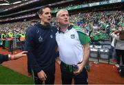 22 August 2021; Limerick manager John Kiely, right, and coach Paul Kinnerk after the GAA Hurling All-Ireland Senior Championship Final match between Cork and Limerick in Croke Park, Dublin. Photo by Ramsey Cardy/Sportsfile