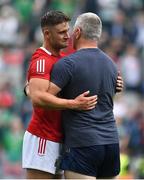 22 August 2021; Eoin Cadogan of Cork is consoled by Cork selector Diarmuid O'Sullivan during the GAA Hurling All-Ireland Senior Championship Final match between Cork and Limerick in Croke Park, Dublin. Photo by Brendan Moran/Sportsfile
