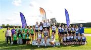 22 August 2021; Members of the Sligo County team that won the Women's competition, centre, with from left second place Meath County and third place Ratoath AC on day two of the Irish Life Health Youth Combined Events and Masters Combined Events at Tullamore Harriers Stadium in Tullamore, Offaly. Photo by Matt Browne/Sportsfile