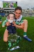 22 August 2021; Limerick goalkeeper Nickie Quaid and his son Daithi with the Liam MacCarthy Cup after the GAA Hurling All-Ireland Senior Championship Final match between Cork and Limerick in Croke Park, Dublin. Photo by Stephen McCarthy/Sportsfile