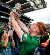 22 August 2021; Cian Lynch of Limerick with his nephew Ché after the GAA Hurling All-Ireland Senior Championship Final match between Cork and Limerick in Croke Park, Dublin. Photo by Stephen McCarthy/Sportsfile