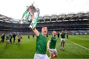 22 August 2021; Kyle Hayes of Limerick with the Liam MacCarthy Cup after the GAA Hurling All-Ireland Senior Championship Final match between Cork and Limerick in Croke Park, Dublin. Photo by Stephen McCarthy/Sportsfile